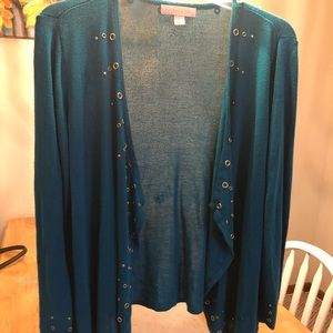 Laura Ashley 2x teal cardigan with gold grommets